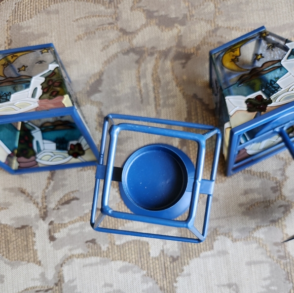 Vintage set of stain glass tea light holder lamps - Picture 4 of 4